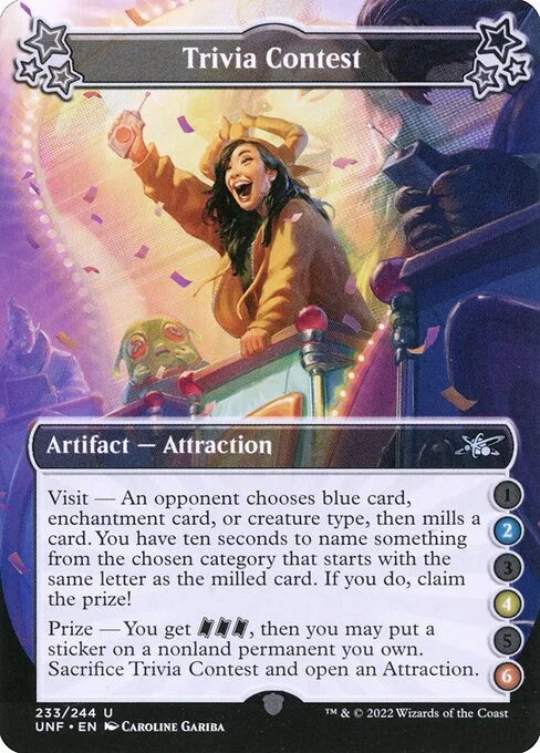 Trivia Contest, carta Magic di tipo Artifact — Attraction illustrata da Caroline Gariba