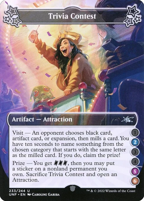 Trivia Contest, carta Magic di tipo Artifact — Attraction illustrata da Caroline Gariba