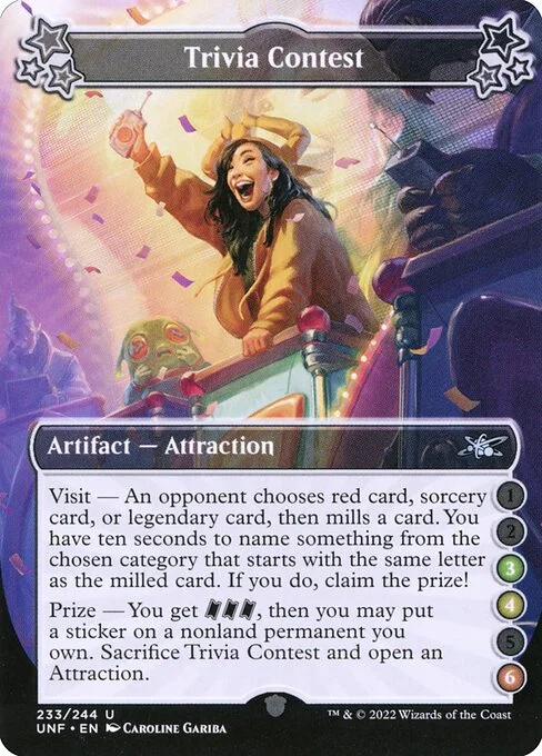 Trivia Contest, carta Magic di tipo Artifact — Attraction illustrata da Caroline Gariba