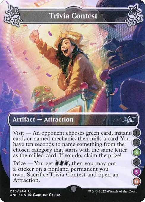 Trivia Contest, carta Magic di tipo Artifact — Attraction illustrata da Caroline Gariba