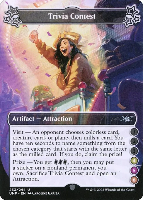 Trivia Contest, carta Magic di tipo Artifact — Attraction illustrata da Caroline Gariba