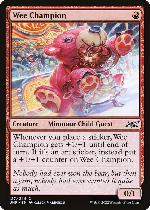 Wee Champion, carta Magic di tipo Creature — Minotaur Child Guest illustrata da Raluca Marinescu