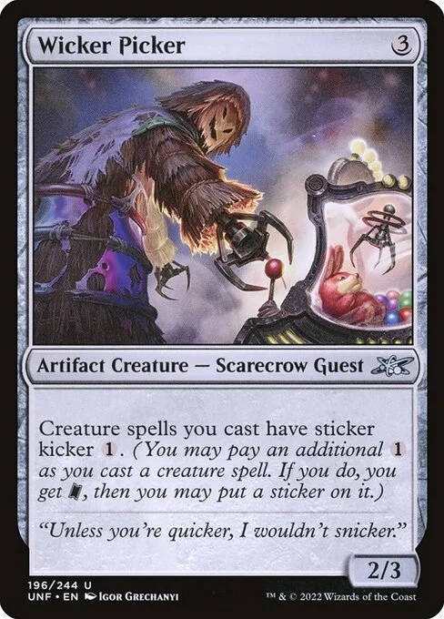 Wicker Picker, carta Magic di tipo Artifact Creature — Scarecrow Guest illustrata da Igor Grechanyi