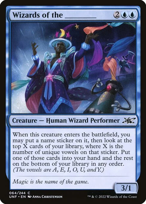 Wizards of the _____, carta Magic di tipo Creature — Human Wizard Performer illustrata da Anna Christenson