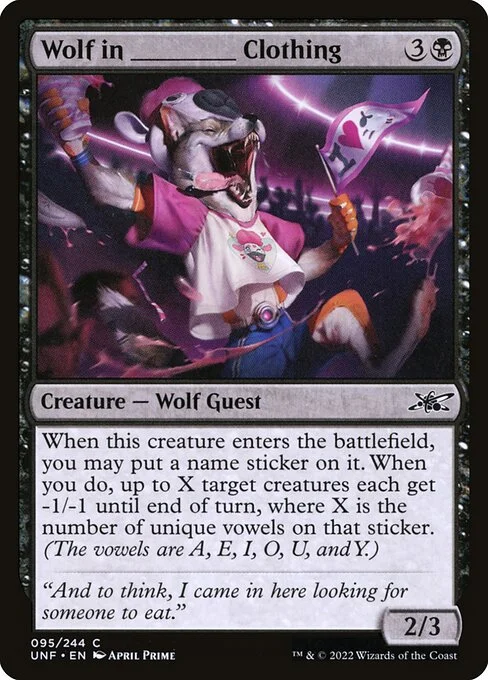 Wolf in _____ Clothing, carta Magic di tipo Creature — Wolf Guest illustrata da April Prime