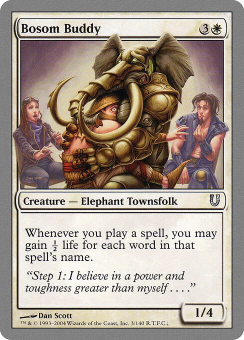 Bosom Buddy, carta Magic di tipo Creature — Elephant Townsfolk illustrata da Dan Murayama Scott