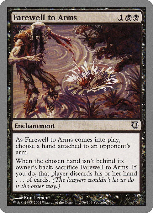Farewell to Arms, carta Magic di tipo Enchantment illustrata da Ron Lemen
