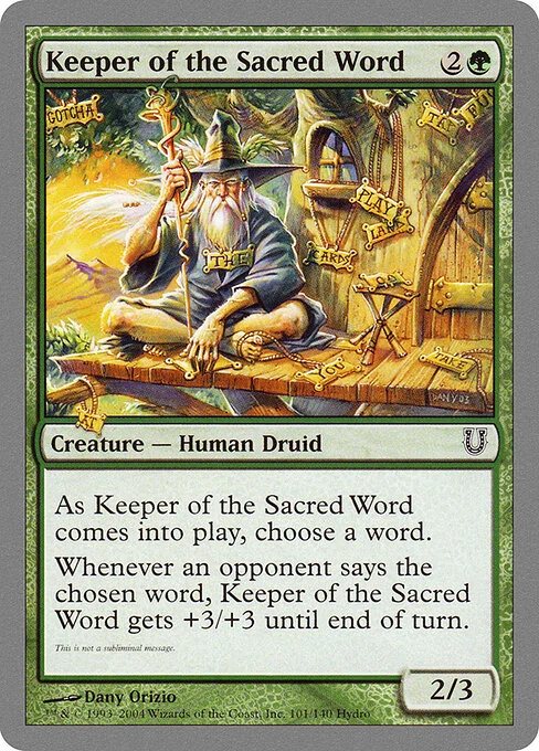Keeper of the Sacred Word, carta Magic di tipo Creature — Human Druid illustrata da Dany Orizio