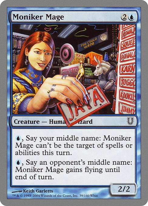 Moniker Mage, carta Magic di tipo Creature — Human Wizard illustrata da Keith Garletts