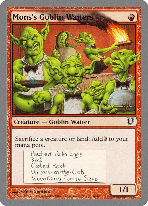 Mons's Goblin Waiters, carta Magic di tipo Creature — Goblin Waiter illustrata da Pete Venters