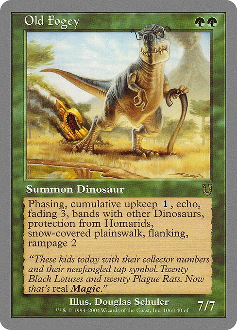 Old Fogey, carta Magic di tipo Summon — Dinosaur illustrata da Douglas Shuler