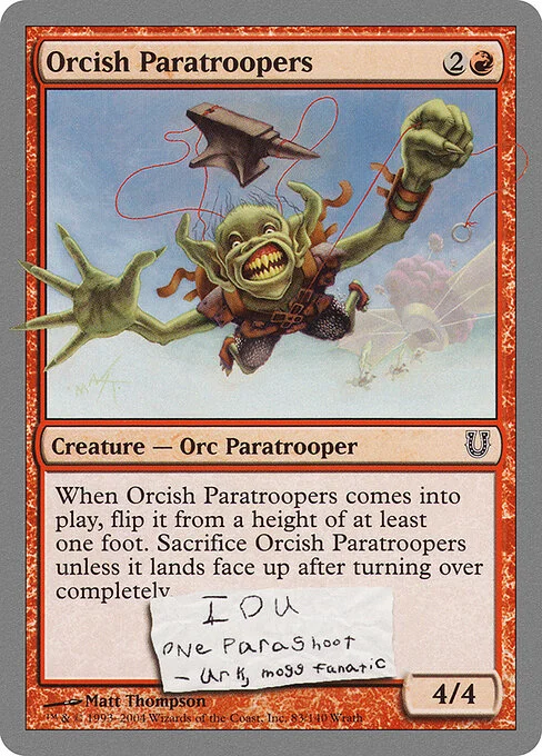 Orcish Paratroopers, carta Magic di tipo Creature — Orc Paratrooper illustrata da Matt Thompson