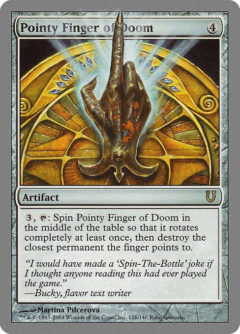 Pointy Finger of Doom, carta Magic di tipo Artifact illustrata da Martina Pilcerova