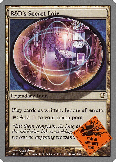 R&D's Secret Lair, carta Magic di tipo Legendary Land illustrata da John Avon
