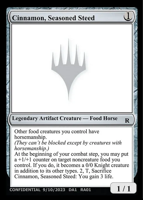 Cinnamon, Seasoned Steed, carta Magic di tipo Legendary Artifact Creature — Food Horse