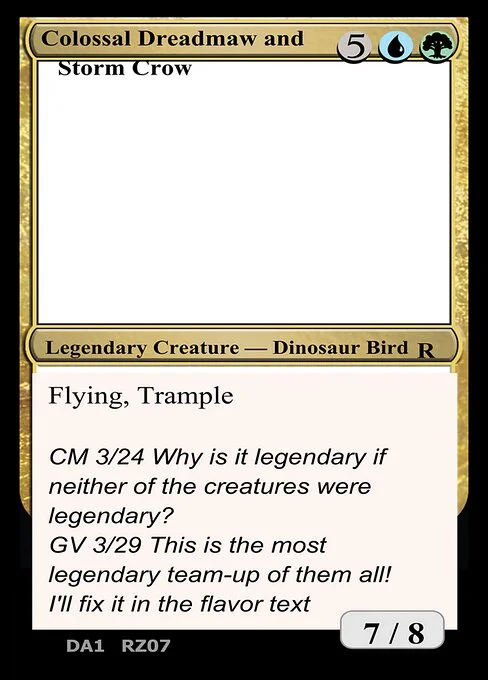 Colossal Dreadmaw and Storm Crow, carta Magic di tipo Legendary Creature — Dinosaur Bird