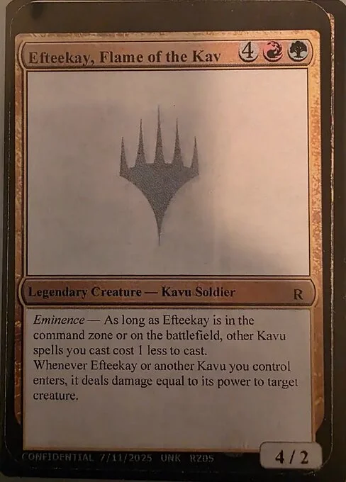 Efteekay, Flame of the Kav, carta Magic di tipo Legendary Creature — Kavu Soldier