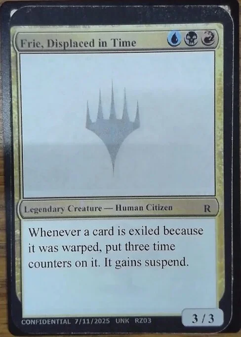 Frie, Displaced in Time, carta Magic di tipo Legendary Creature — Human Citizen