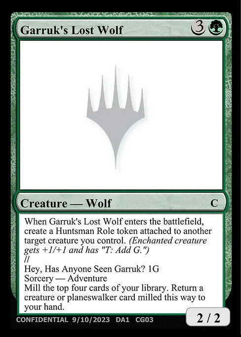 Garruk's Lost Wolf // Hey, Has Anyone Seen Garruk?, carta Magic di tipo Creature — Wolf // Sorcery — Adventure
