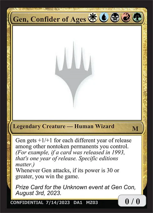 Gen, Confider of Ages, carta Magic di tipo Legendary Creature — Human Wizard