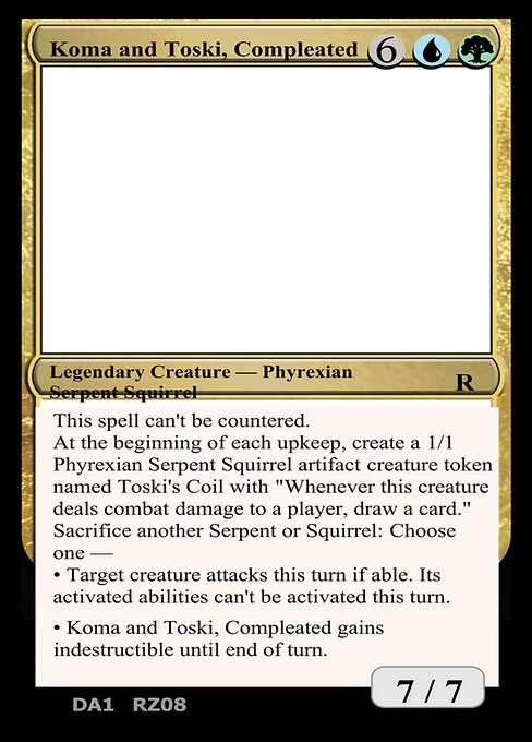 Koma and Toski, Compleated, carta Magic di tipo Legendary Creature — Phyrexian Serpent Squirrel