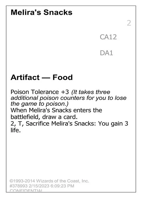Melira's Snacks, carta Magic di tipo Artifact — Food