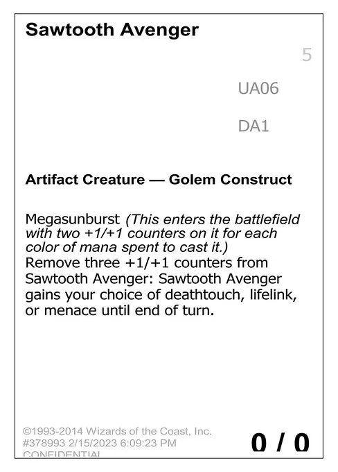 Sawtooth Avenger, carta Magic di tipo Artifact Creature — Golem Construct