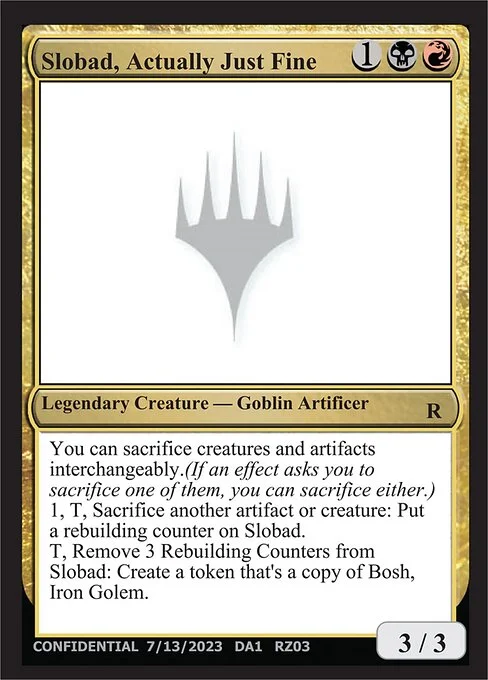 Slobad, Actually Just Fine, carta Magic di tipo Legendary Creature — Goblin Artificer