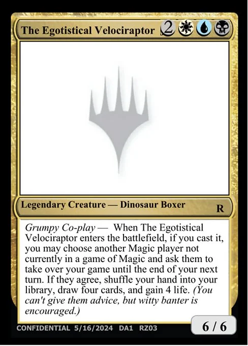 The Egotistical Velociraptor, carta Magic di tipo Legendary Creature — Dinosaur Boxer