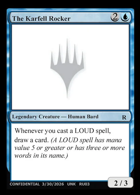 The Karfell Rocker, carta Magic di tipo Legendary Creature — Human Bard