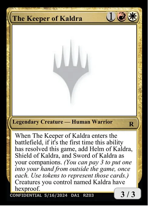 The Keeper of Kaldra, carta Magic di tipo Legendary Creature — Human Warrior