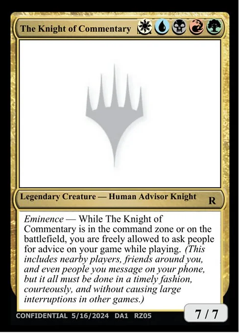 The Knight of Commentary, carta Magic di tipo Legendary Creature — Human Advisor Knight