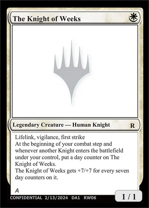 The Knight of Weeks, carta Magic di tipo Legendary Creature — Human Knight