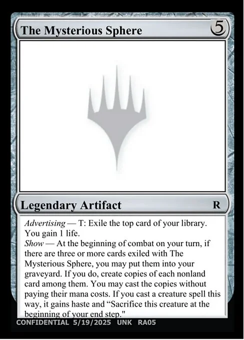 The Mysterious Sphere, carta Magic di tipo Legendary Artifact