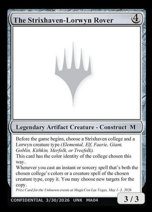 The Strixhaven-Lorwyn Rover, carta Magic di tipo Legendary Artifact Creature — Construct