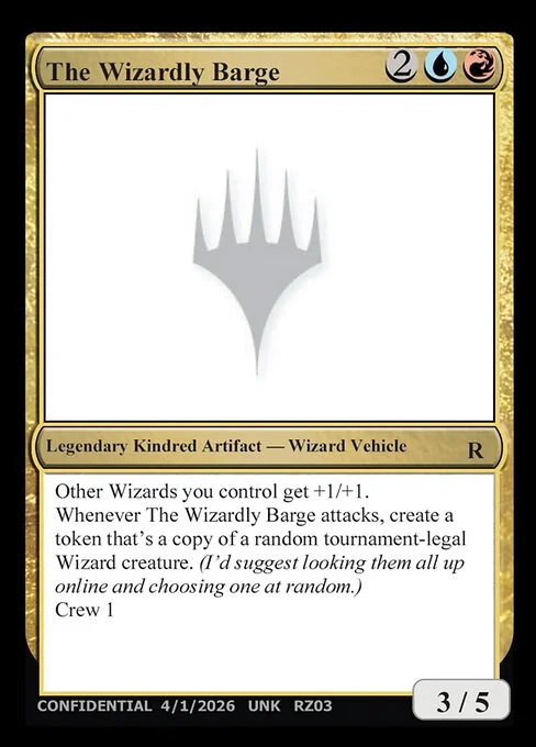 The Wizardly Barge, carta Magic di tipo Legendary Kindred Artifact — Wizard Vehicle