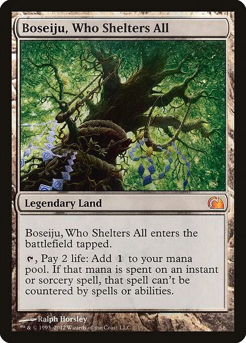 Boseiju, Who Shelters All, carta Magic di tipo Legendary Land illustrata da Ralph Horsley