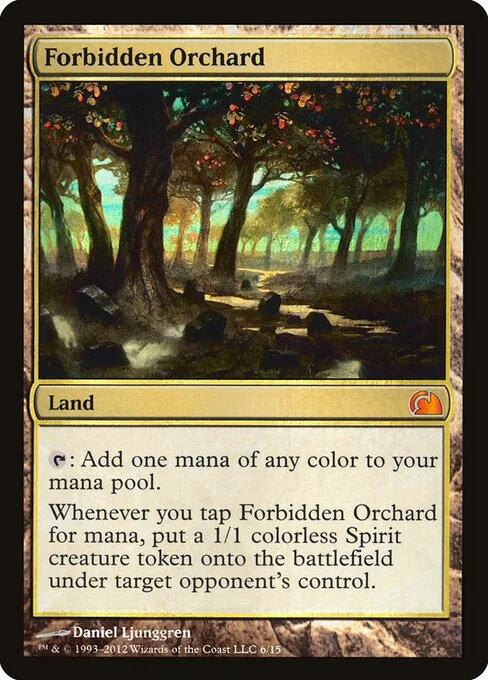 Forbidden Orchard, carta Magic di tipo Land illustrata da Daniel Ljunggren