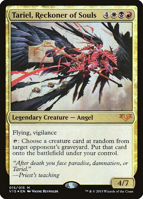 Tariel, Reckoner of Souls, carta Magic di tipo Legendary Creature — Angel illustrata da Wayne Reynolds