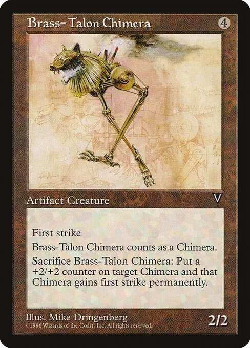 Brass-Talon Chimera, carta Magic di tipo Artifact Creature — Chimera illustrata da Mike Dringenberg