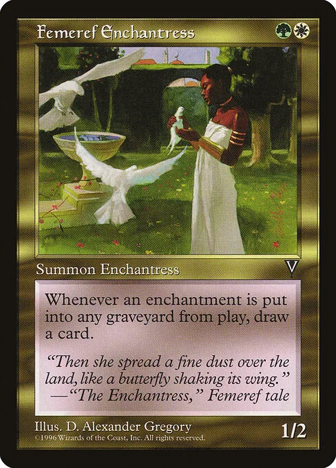 Femeref Enchantress, carta Magic di tipo Creature — Human Druid illustrata da D. Alexander Gregory