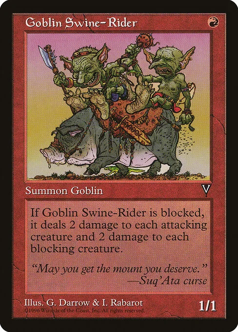 Goblin Swine-Rider, carta Magic di tipo Creature — Goblin illustrata da Geofrey Darrow & I. Rabarot