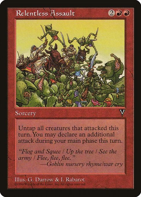 Relentless Assault, carta Magic di tipo Sorcery illustrata da Geofrey Darrow & I. Rabarot