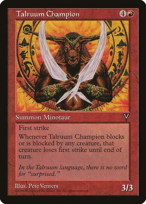 Talruum Champion, carta Magic di tipo Creature — Minotaur illustrata da Pete Venters
