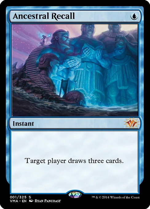 Ancestral Recall, carta Magic di tipo Instant illustrata da Ryan Pancoast