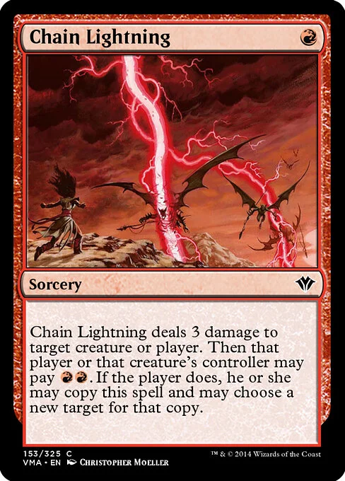 Chain Lightning, carta Magic di tipo Sorcery illustrata da Christopher Moeller