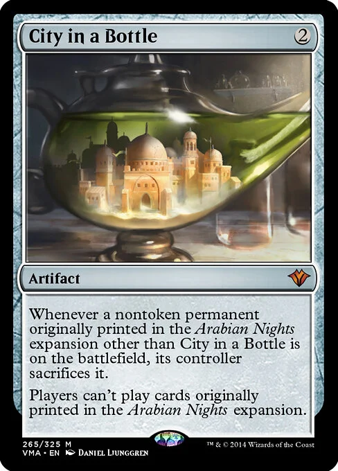 City in a Bottle, carta Magic di tipo Artifact illustrata da Daniel Ljunggren