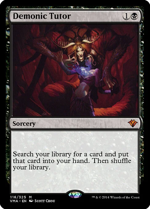 Demonic Tutor, carta Magic di tipo Sorcery illustrata da Scott Chou