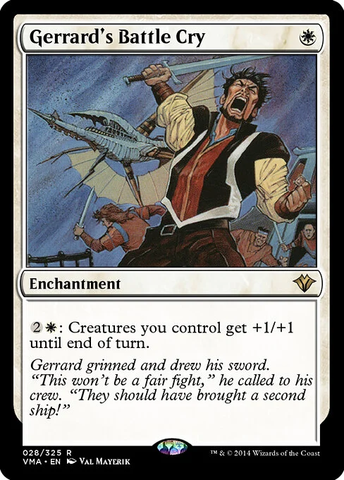 Gerrard's Battle Cry, carta Magic di tipo Enchantment illustrata da Val Mayerik