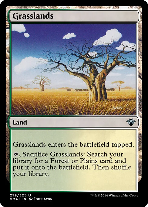 Grasslands, carta Magic di tipo Land illustrata da John Avon